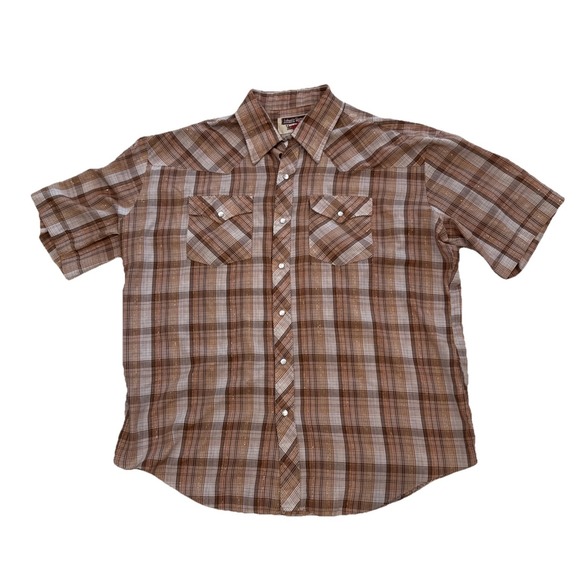 Authentic Western Youngbloods Pearl Snap Button Shirt Brown Plaid Sz XL Rodeo - Picture 1 of 10